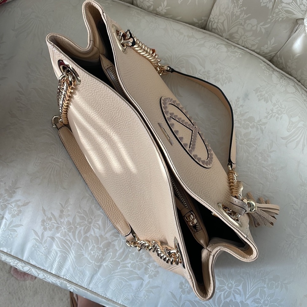 Brand New Valentino Luisa Rock Leather Chain Shoulder Bag Creamy Mousse Studded - Picture 12 of 16
